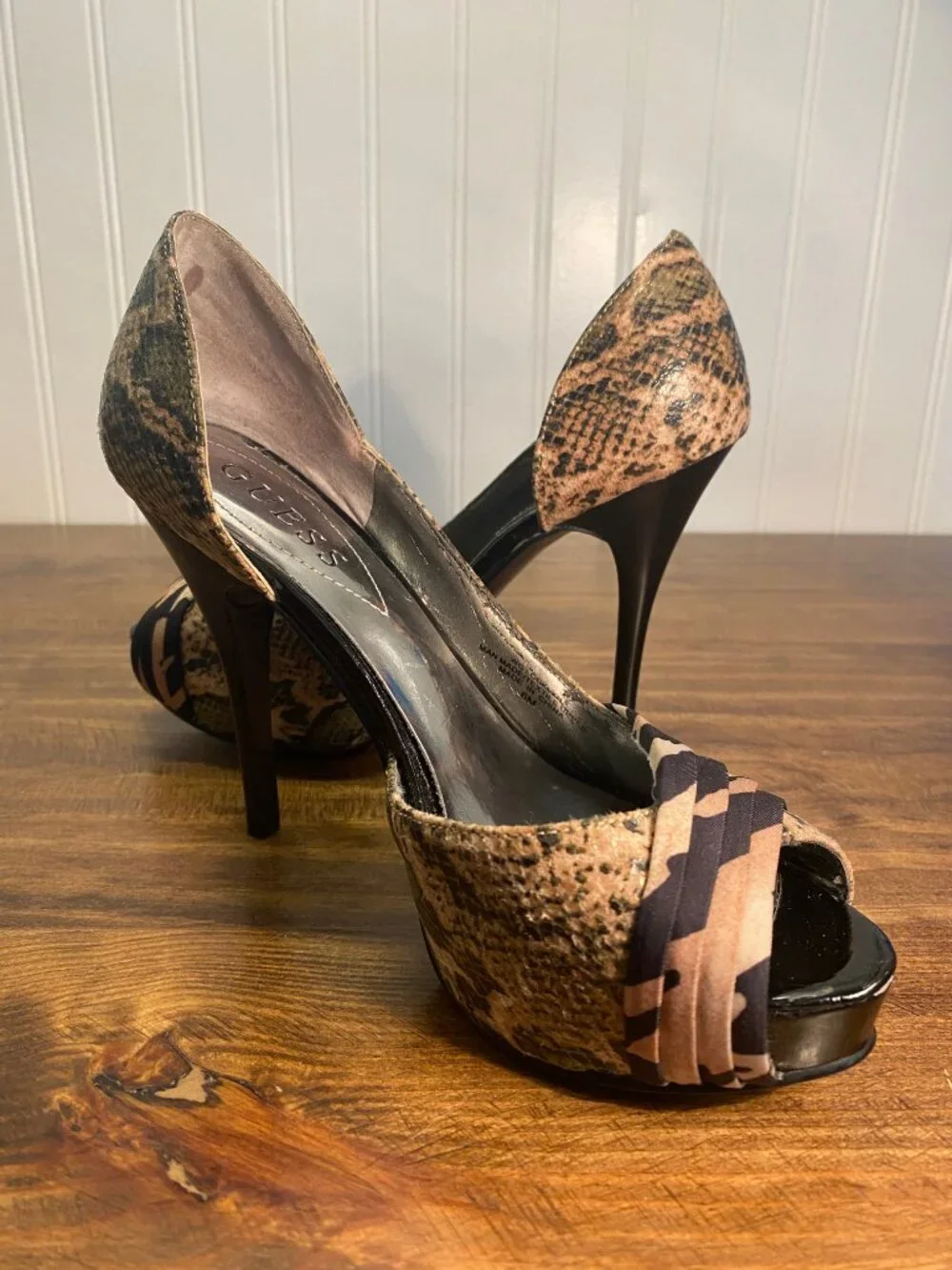 GUESS - Locklyn Snakeskin Animal Print Peep Toe Stiletto Heels - Size 6M